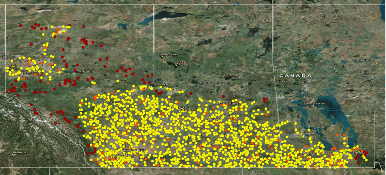 Calibrated sample sites across Western Canada
